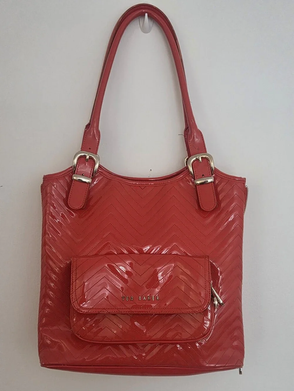 Ted Baker Orange Patent Chevron Tote Bag